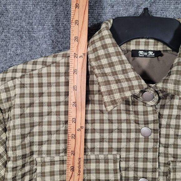 Miss Me Quilted Jacket Womens M Brown Check Snap Button Flap‎ Pockets Grunge - Picture 9 of 10